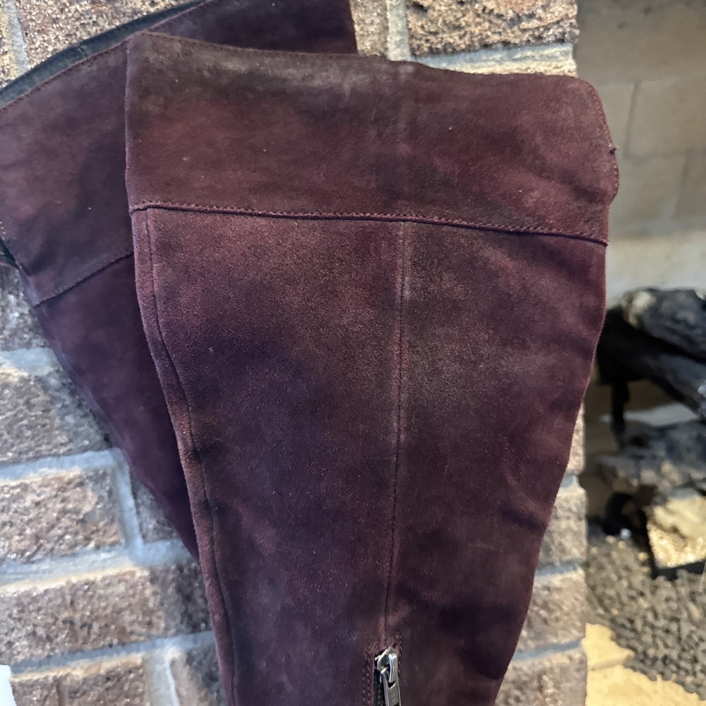 Born Over The Knee Suede Leather Block Heel Boots Women's Sz 7 Dark Red - Picture 8 of 16